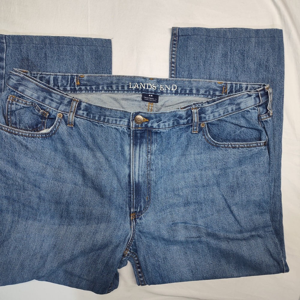 Lands End denim jeans 46/28 altered traditional fit straight leg comfort band